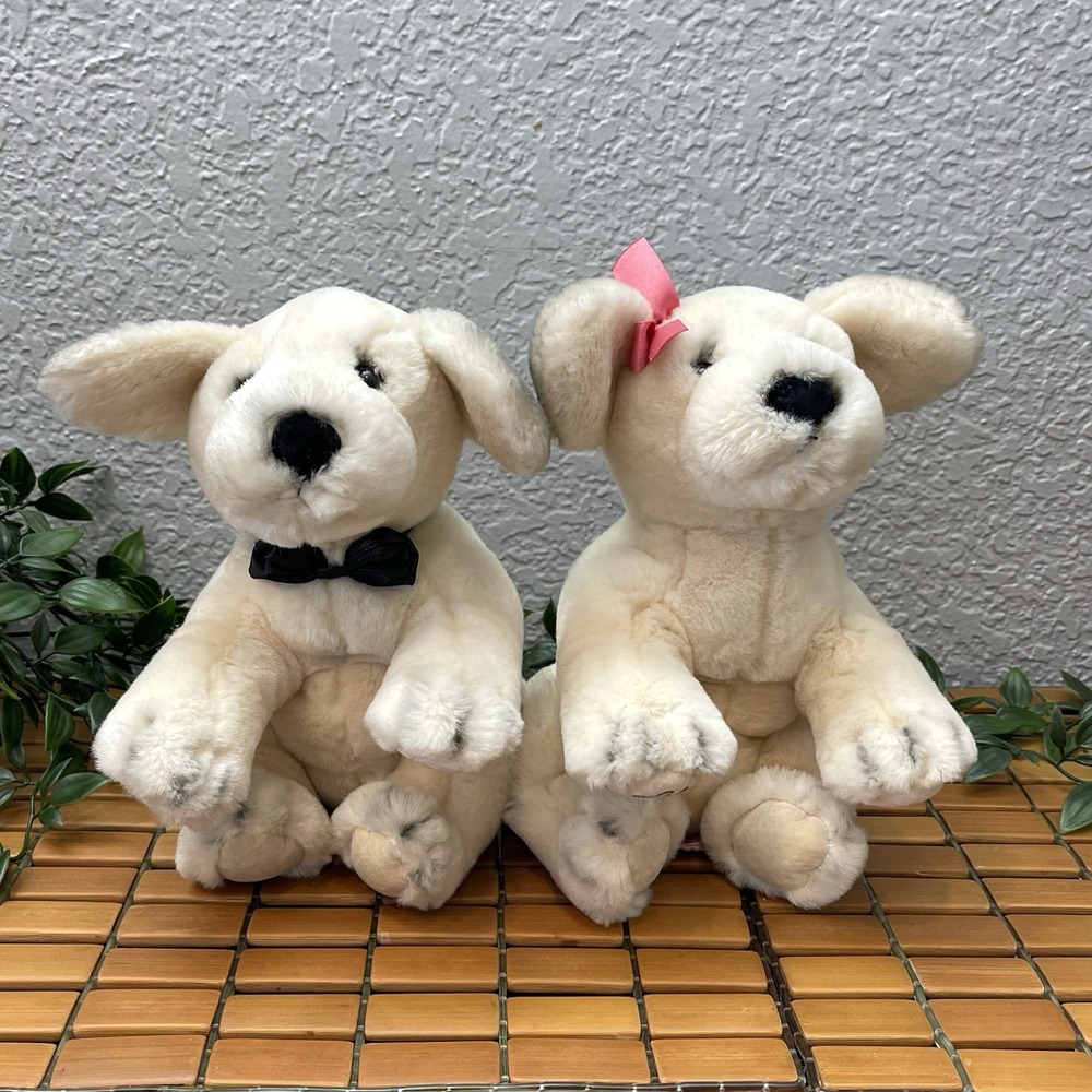 Vintage 2002 Victoria's Secret Spike & Lily Plush Dogs White Cream Puppy Set